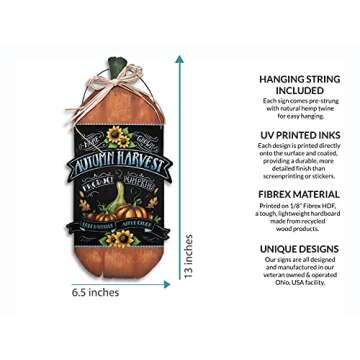 Autumn Harvest Pumpkin Wood Sign by StudioR12 | Fall Home Decor | Gourd Sunflower Leaves | Hayrides Apple Cider | 13 x 6.5 INCHES