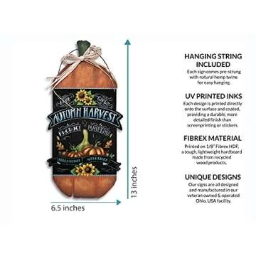 Autumn Harvest Pumpkin Wood Sign by StudioR12 | Fall Home Decor | Gourd Sunflower Leaves | Hayrides Apple Cider | 13 x 6.5 INCHES