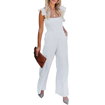 BLENCOT Womens Ruffle Spaghetti Straps High Waisted Long Wide Leg Jumpsuits Rompers S-XXL