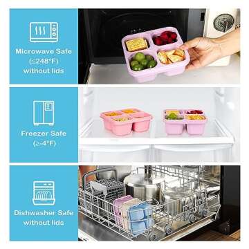 6 Pack Snack Containers, 4 Compartment Divided Snack Container for Kids, Bento Snack Box for Adults, Reusable Meal Prep Lunch Containers with Compartments, Small Bento Box for Work Travel