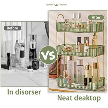 shuang qing Bathroom Counter Organizer Countertop Storage, Cosmetics Skincare Shelf Organizer, Makeup Organizer Perfume for Dresser Vanity Tray, Spice Rack Organizer for Kitchen(3 Tier-Green)