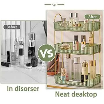 shuang qing Bathroom Counter Organizer Countertop Storage, Cosmetics Skincare Shelf Organizer, Makeup Organizer Perfume for Dresser Vanity Tray, Spice Rack Organizer for Kitchen(3 Tier-Green)