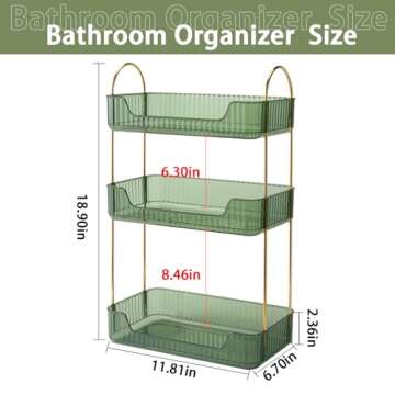 shuang qing Bathroom Counter Organizer Countertop Storage, Cosmetics Skincare Shelf Organizer, Makeup Organizer Perfume for Dresser Vanity Tray, Spice Rack Organizer for Kitchen(3 Tier-Green)