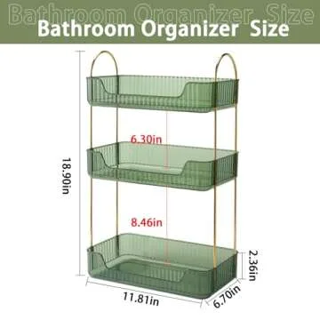 shuang qing Bathroom Counter Organizer Countertop Storage, Cosmetics Skincare Shelf Organizer, Makeup Organizer Perfume for Dresser Vanity Tray, Spice Rack Organizer for Kitchen(3 Tier-Green)