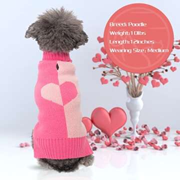 cyeollo Dog Sweaters Valentines Day Dog Clothes Pullover Turtleneck Pink Heart Holiday Theme Female ...