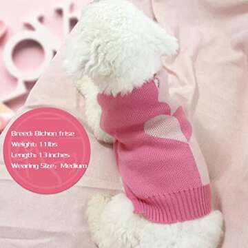 cyeollo Dog Sweaters Valentines Day Dog Clothes Pullover Turtleneck Pink Heart Holiday Theme Female Pet Apparel Sweaters for Small Dogs
