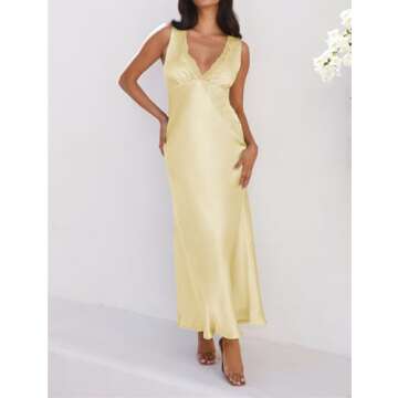 Elegant BAGONE Satin Lace V Neck Backless Maxi Dress 2024