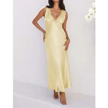 Elegant BAGONE Satin Lace V Neck Backless Maxi Dress 2024