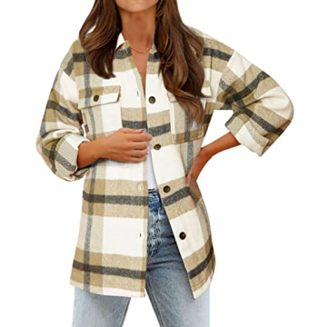 BTFBM Women's Long Sleeve Button Down Jackets Plaid Flannel Shirts Tops Casual Lapel V Neck Oversize...