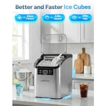 LOMOTIVE Countertop Clear Ice Cube Maker - 45Lbs/Day Ice Machine with Self-Cleaning & LCD Display