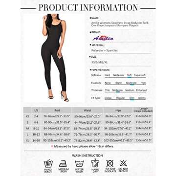 Amilia Womens Spaghetti Strap Bodycon Tank One Piece Jumpsuits Rompers Playsuit (XS, Black)