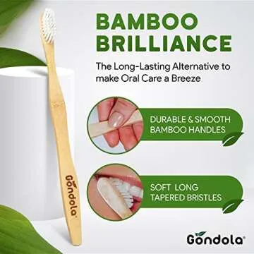 Gondola Adults Bamboo Toothbrushes- Eco Friendly Wooden Toothbrushes with Soft Bristles & Smooth Bamboo Handles - Biodegradable & Zero Waste Packaging-4 Pack