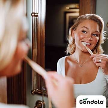 Gondola Adults Bamboo Toothbrushes- Eco Friendly Wooden Toothbrushes with Soft Bristles & Smooth Bamboo Handles - Biodegradable & Zero Waste Packaging-4 Pack