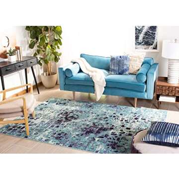 SAFAVIEH Madison Collection Area Rug - 8' x 10', Turquoise & Navy, Boho Abstract Distressed Design, ...