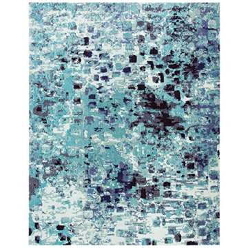 SAFAVIEH Madison Collection Area Rug - 8' x 10', Turquoise & Navy, Boho Abstract Distressed Design, Non-Shedding & Easy Care, Ideal for High Traffic Areas in Living Room, Bedroom (MAD425J)