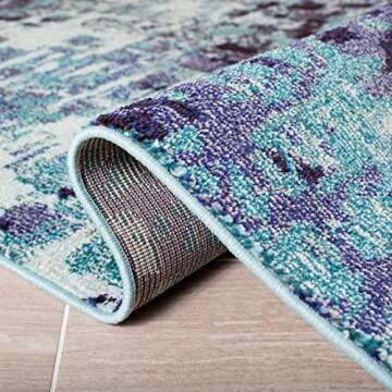 SAFAVIEH Madison Collection Area Rug - 8' x 10', Turquoise & Navy, Boho Abstract Distressed Design, Non-Shedding & Easy Care, Ideal for High Traffic Areas in Living Room, Bedroom (MAD425J)