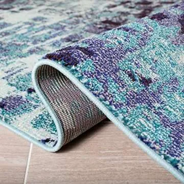 SAFAVIEH Madison Collection Area Rug - 8' x 10', Turquoise & Navy, Boho Abstract Distressed Design, Non-Shedding & Easy Care, Ideal for High Traffic Areas in Living Room, Bedroom (MAD425J)