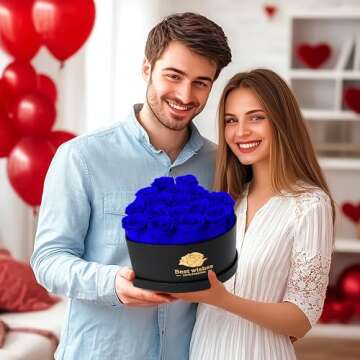 Valentines Day Rose Gifts for Her,Birthday Gifts for Women,16Pcs Preserved Blue Roses for Her in Hea...