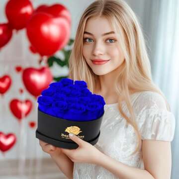 Valentines Day Rose Gifts for Her,Birthday Gifts for Women,16Pcs Preserved Blue Roses for Her in Heart Shape Box,Preserved Fresh Flower for Mom,Preserved Roses Flowers for Wife,Anniversary,Birthday