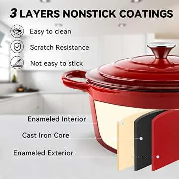 Miereirl 6 QT Enameled Dutch Oven for Versatile Cooking