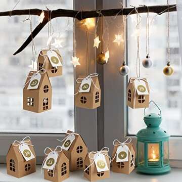 GWHOLE 24Pcs Empty Advent Calendar to Fill, Paper House Shaped Gift Boxes with 1-24 Number Tags Countdown to Christmas 2024, Christmas Treat Boxes for Xmas Decoration Party Favors