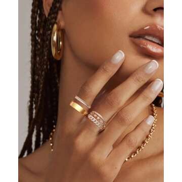 FUNEIA Stackable Gold Rings for Women Non Tarnish Trendy Dainty 14K Gold Plated Stacking Cubic Zirconia Thumb Ring Set Pack Statement Chunky Band Rings Promise Engagement Rings Size 7 8 9 10 11