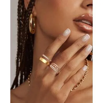 FUNEIA Stackable Gold Rings for Women Non Tarnish Trendy Dainty 14K Gold Plated Stacking Cubic Zirconia Thumb Ring Set Pack Statement Chunky Band Rings Promise Engagement Rings Size 7 8 9 10 11