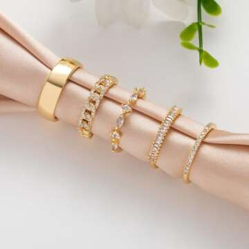 FUNEIA Stackable Gold Rings for Women Non Tarnish Trendy Dainty 14K Gold Plated Stacking Cubic Zirconia Thumb Ring Set Pack Statement Chunky Band Rings Promise Engagement Rings Size 7 8 9 10 11