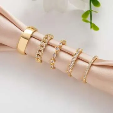 FUNEIA Stackable Gold Rings for Women Non Tarnish Trendy Dainty 14K Gold Plated Stacking Cubic Zirconia Thumb Ring Set Pack Statement Chunky Band Rings Promise Engagement Rings Size 7 8 9 10 11