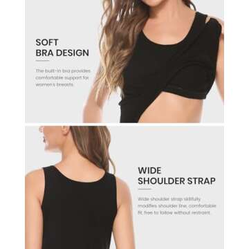 AMVELOP Tank Tops for Women Built in Bra Cotton Shelf Bra Tanks Layering Undershirts 2-3 Pack