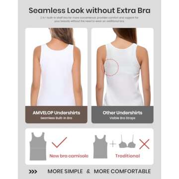 AMVELOP Tank Tops for Women Built in Bra Cotton Shelf Bra Tanks Layering Undershirts 2-3 Pack