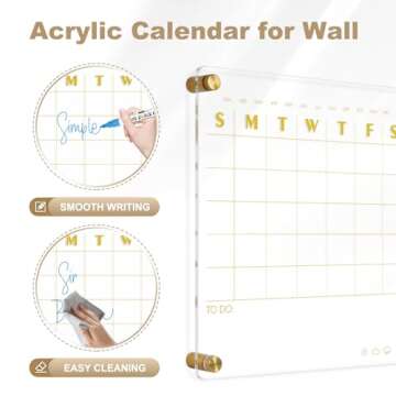 AMUSIGHT Small Acrylic Calendar for Wall, 12" X 14" Golden Clear Acrylic Wall Calendar, Clear Wet & ...