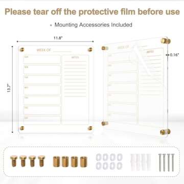 AMUSIGHT Small Acrylic Calendar for Wall, 12" X 14" Golden Clear Acrylic Wall Calendar, Clear Wet & Dry Erase Calendar Hanging Frameless Weekly Planner for Office, Home or School, 2 Markers