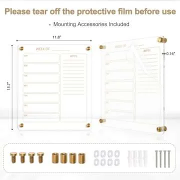 AMUSIGHT Small Acrylic Calendar for Wall, 12" X 14" Golden Clear Acrylic Wall Calendar, Clear Wet & Dry Erase Calendar Hanging Frameless Weekly Planner for Office, Home or School, 2 Markers