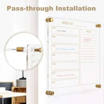 AMUSIGHT Small Acrylic Calendar for Wall, 12" X 14" Golden Clear Acrylic Wall Calendar, Clear Wet & Dry Erase Calendar Hanging Frameless Weekly Planner for Office, Home or School, 2 Markers