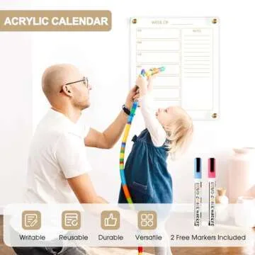 AMUSIGHT Small Acrylic Calendar for Wall, 12" X 14" Golden Clear Acrylic Wall Calendar, Clear Wet & Dry Erase Calendar Hanging Frameless Weekly Planner for Office, Home or School, 2 Markers