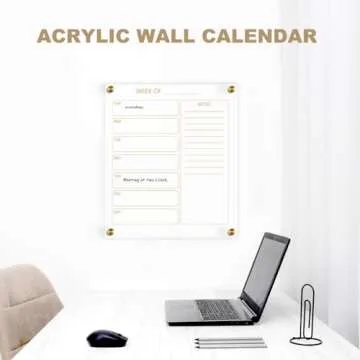 AMUSIGHT Small Acrylic Calendar for Wall, 12" X 14" Golden Clear Acrylic Wall Calendar, Clear Wet & Dry Erase Calendar Hanging Frameless Weekly Planner for Office, Home or School, 2 Markers