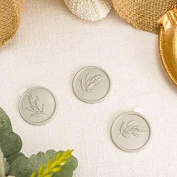 Eisumy 50 Pcs Wax Seal Stickers Grey Olive Leaf Envelope Seal Stickers for Wedding/Bithday/Baby Shower/Thanksgiving/Invatation/Bussiness Envelope Sticker