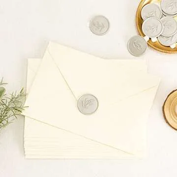 Eisumy 50 Pcs Wax Seal Stickers Grey Olive Leaf Envelope Seal Stickers for Wedding/Bithday/Baby Shower/Thanksgiving/Invatation/Bussiness Envelope Sticker