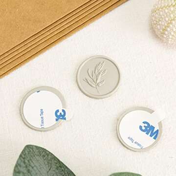 Eisumy 50 Pcs Wax Seal Stickers Grey Olive Leaf Envelope Seal Stickers for Wedding/Bithday/Baby Shower/Thanksgiving/Invatation/Bussiness Envelope Sticker