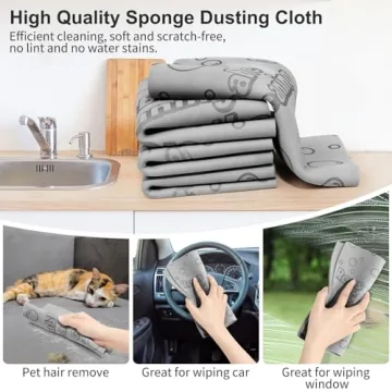TIVERAIN 4 Pack Damp Clean Duster Towel Streakless Cloths Flexible Dusting Towel Magic Reusable Cleaning Cloths Scrub Wet Duster Sponge Absorbent Kitchen Rag for Picking Up Pet Hair, Dirt & Grime