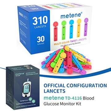 Metene Twist Top Lancets for Lancing Devices, 310 Count, 30 Gauge Lancets for Blood Sugar Test, Diab...