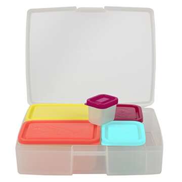 BentologyTM Clear Bento Lunch Box Set w 5 Removable Nesting Containers- Adapt Inner Compartment Portion Sizes- Meal Prep Snack Holders for Back to School, Leakproof Durable & BPA Free- Dishwasher Safe