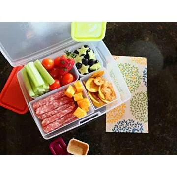 BentologyTM Clear Bento Lunch Box Set w 5 Removable Nesting Containers- Adapt Inner Compartment Portion Sizes- Meal Prep Snack Holders for Back to School, Leakproof Durable & BPA Free- Dishwasher Safe