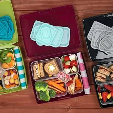 BentologyTM Clear Bento Lunch Box Set w 5 Removable Nesting Containers- Adapt Inner Compartment Portion Sizes- Meal Prep Snack Holders for Back to School, Leakproof Durable & BPA Free- Dishwasher Safe