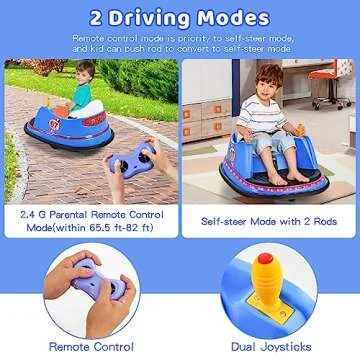 HONEY JOY 12V Toddler Bumper Car, Battery Powered Baby Ride on Bumper Car, Dual Joysticks, Flashing LED Light & 360 Degree Spin, Electric Vehicle Ride on Toys w/Remote Control, Gift for Boys Girls