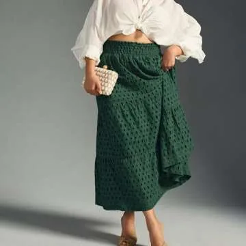 Women's Casual Maxi Skirt Elastic High Waist Tiered Summer Long Maxi Skirt (US, Alpha, Medium, Regul...