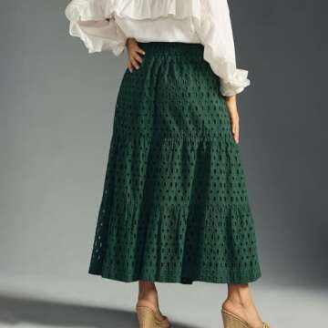 Women's Casual Maxi Skirt Elastic High Waist Tiered Summer Long Maxi Skirt (US, Alpha, Medium, Regular, Regular, Dark Green)