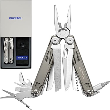 ROCKTOL Multitool,19-in-1 Multitool Pliers with Titanium-plated Handle, Safety Locking, Lightweight ...