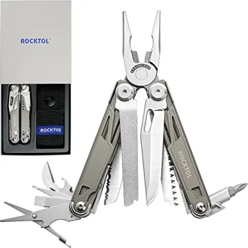 ROCKTOL Multitool,19-in-1 Multitool Pliers with Titanium-plated Handle, Safety Locking, Lightweight ...